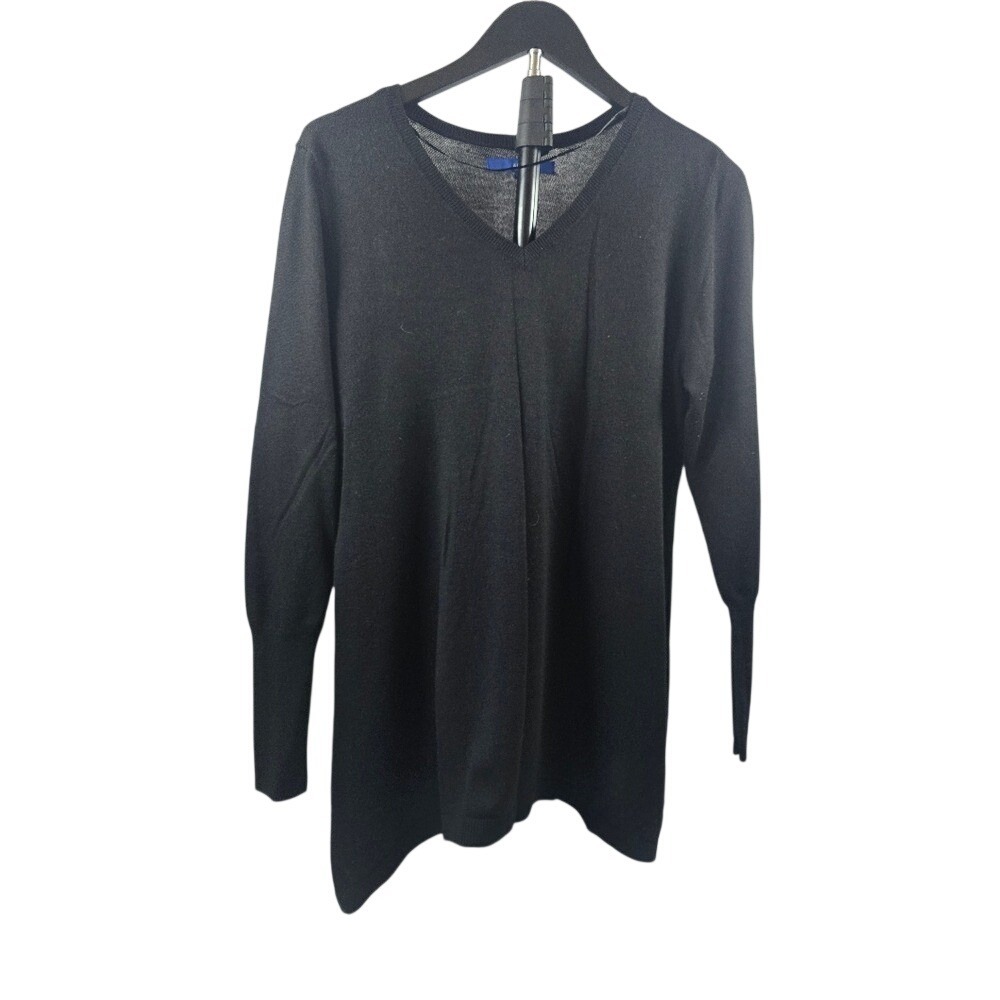 Apt. 9 Black V-Neck Tunic Sweater Womens XL Long Sleeve Fine Knit Pullover